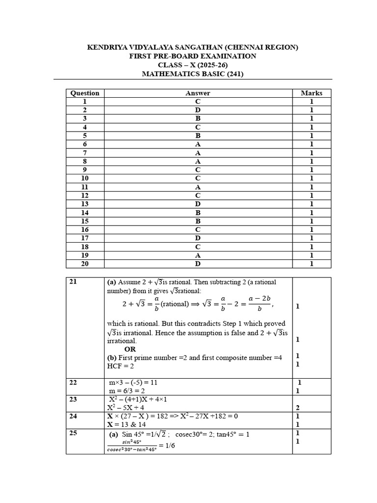 Class X Mathematics Pre-Board Exam 2025-26 | PDF | Numbers | Mathematics