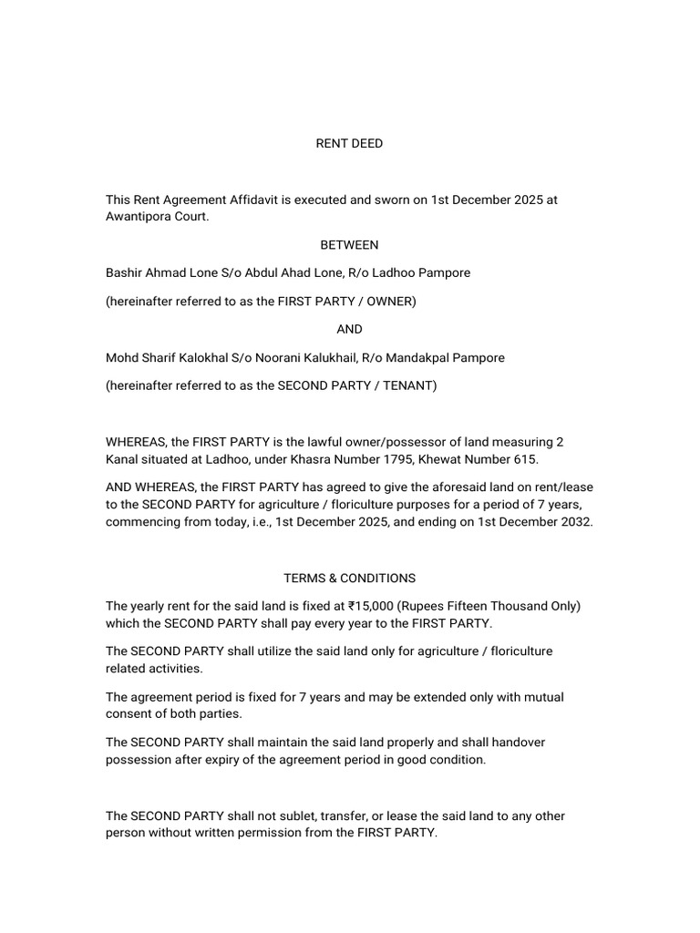 Rent Agreement - Sharif Wps Office | PDF