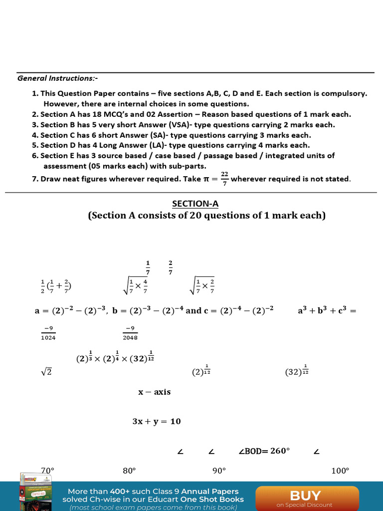Class IX Mathematics Exam Paper 2023-24 | PDF | Area | Circle