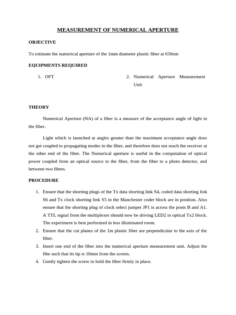 Measuring Numerical Aperture of Fiber | PDF | Optical Fiber | Aperture