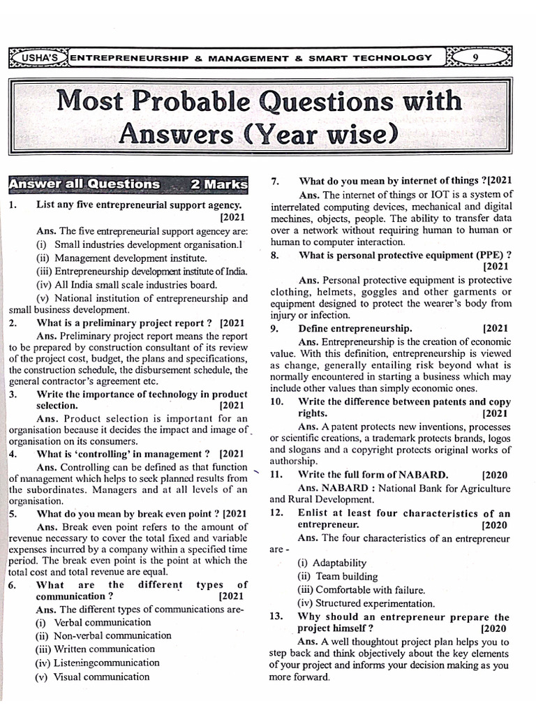 EMST Semester Exam's Most Probable QnA | PDF
