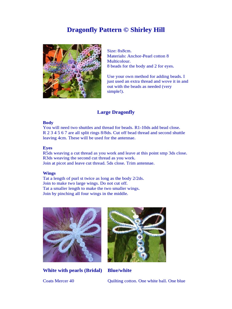 Dragonfly Tatting Pattern Instructions | PDF