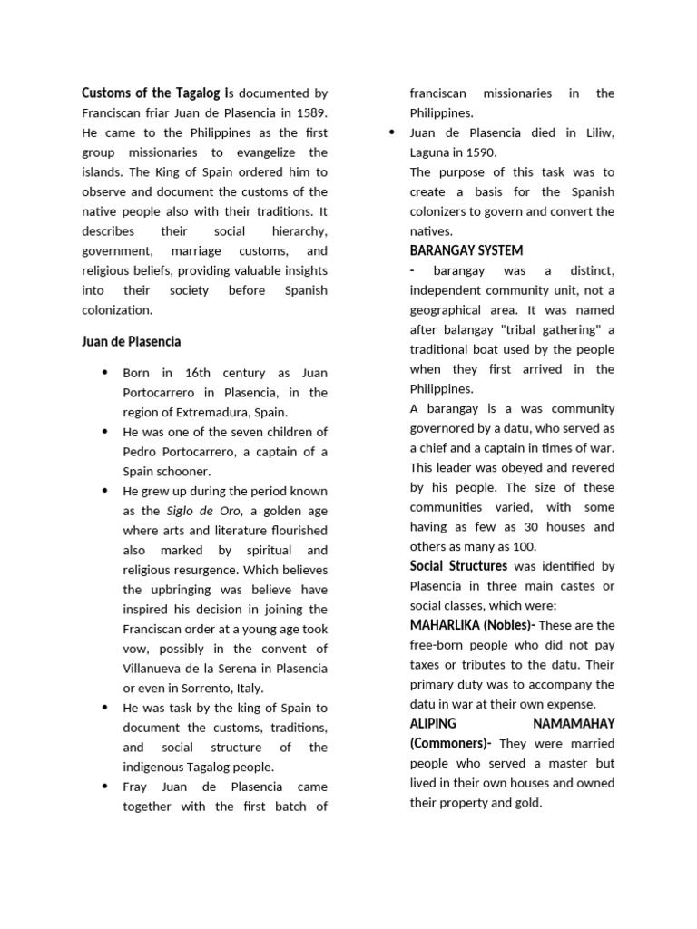 Tagalog Customs and Social Structure | PDF