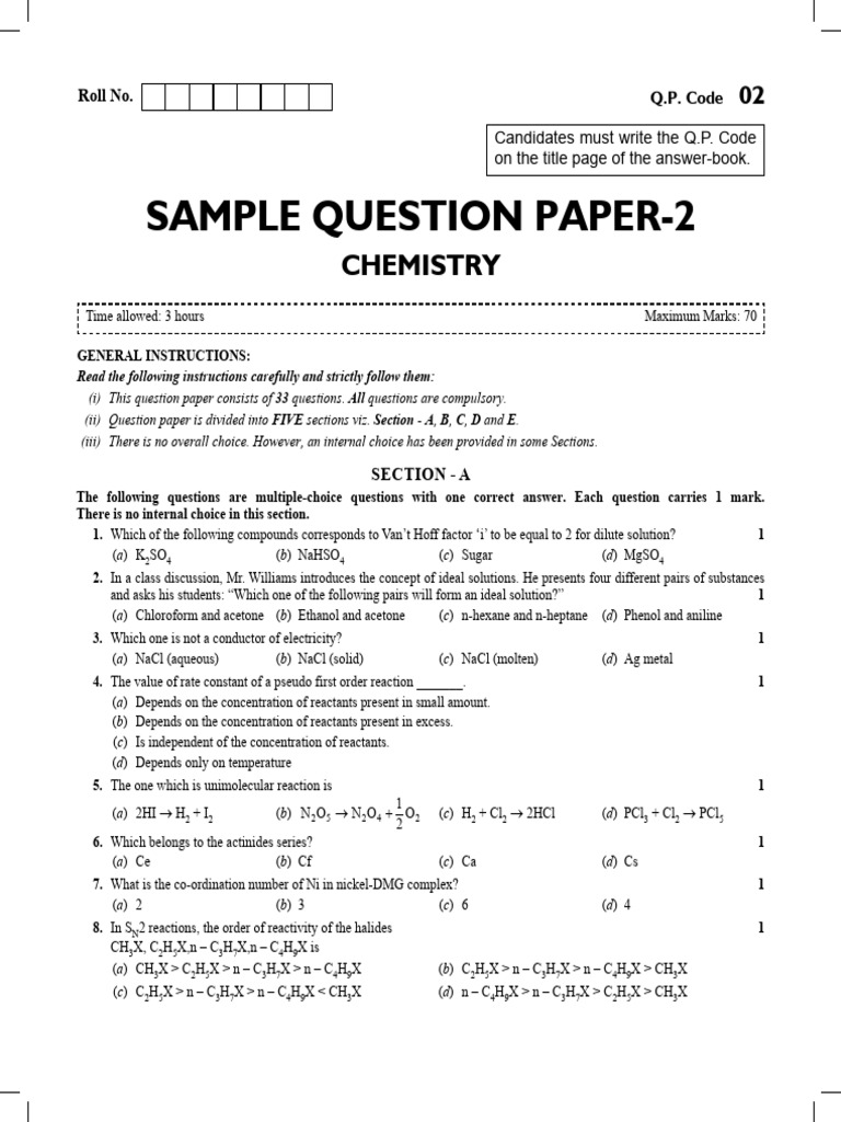 Chemistry Sample Question Paper 2 | PDF | Amine | Chemical Reactions