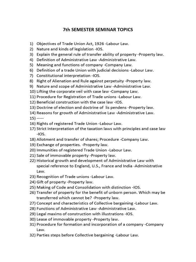 7th Sem Seminar Topics | PDF | Administrative Law | Property