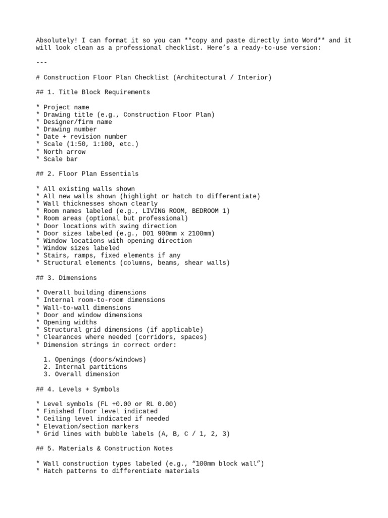 Check List for Construction Drawing | PDF