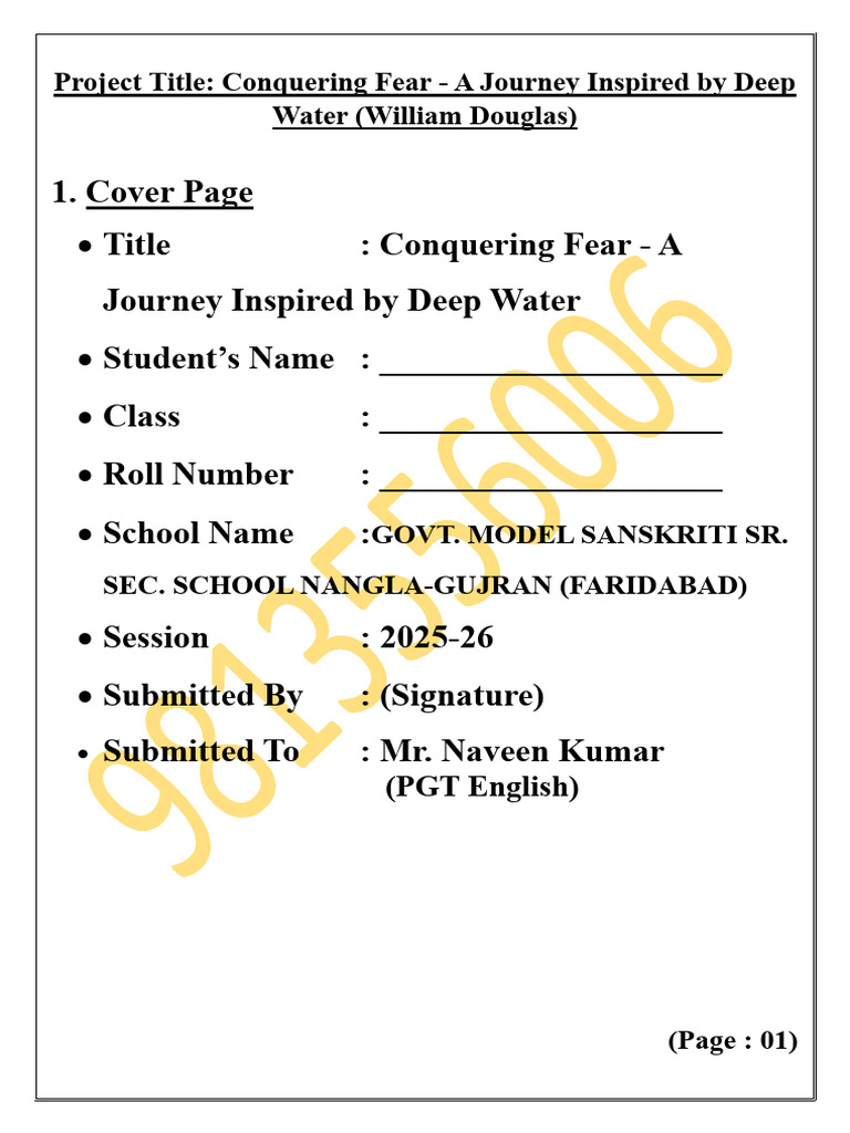 Project Title Deep Water Class 12th important | PDF | Fear | Courage