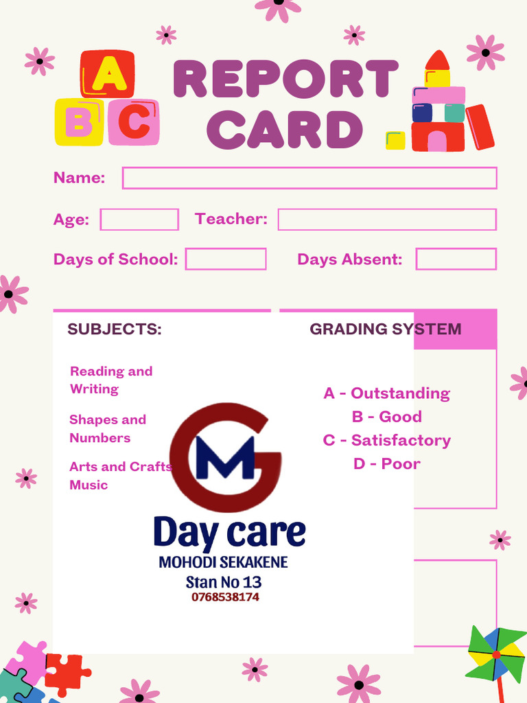 Pink Playful Kindergarten Report Card | PDF