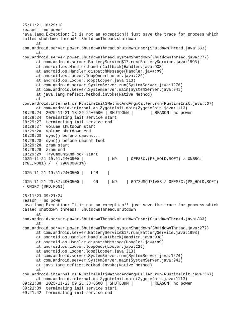 Android Shutdown Log: No Power Events | PDF | Computing | Cloud Clients