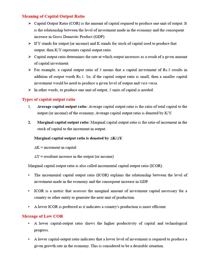 Understanding Capital Output Ratio (COR) | PDF | Economic Growth | Demand