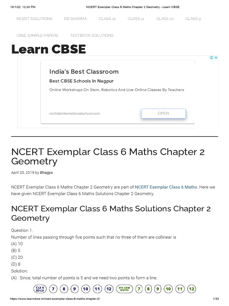 Class 6 Maths Geometry Solutions | PDF | Geometry | Triangle Geometry