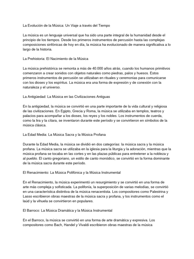 La Evolución de La Música - Un Viaje A Través Del Tiempo | PDF ...