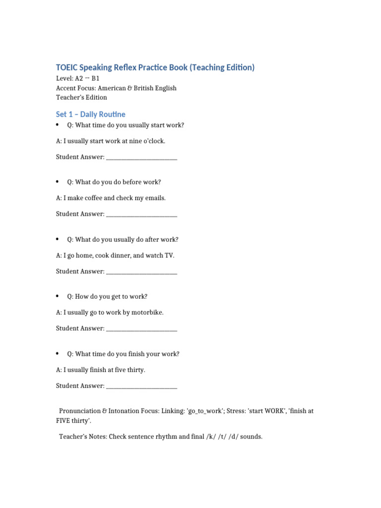 TOEIC Speaking Reflex Practice Book Teaching Edition | PDF