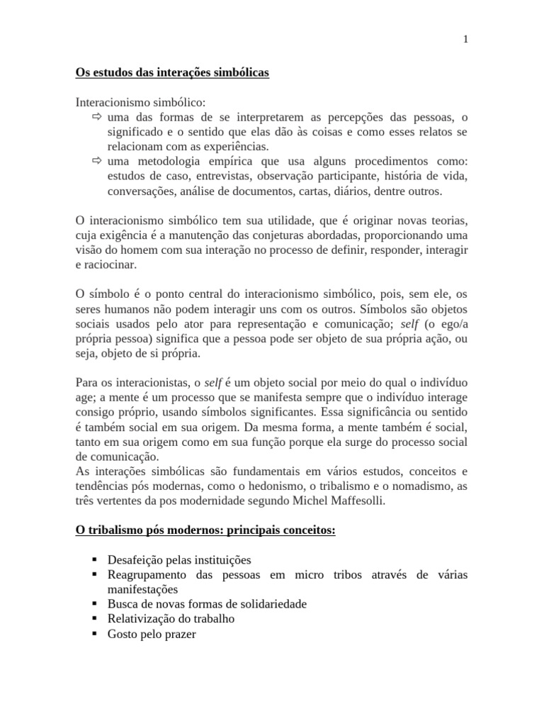 Interacionismo Simbólico e Neotribalismo | PDF | Sociologia | Comunicação