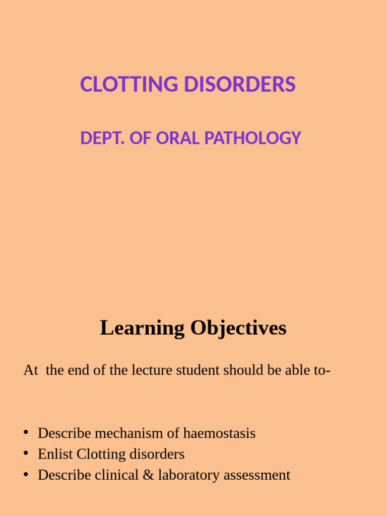 Clotting Disorders and Hemostasis Overview | PDF | Coagulation | Platelet
