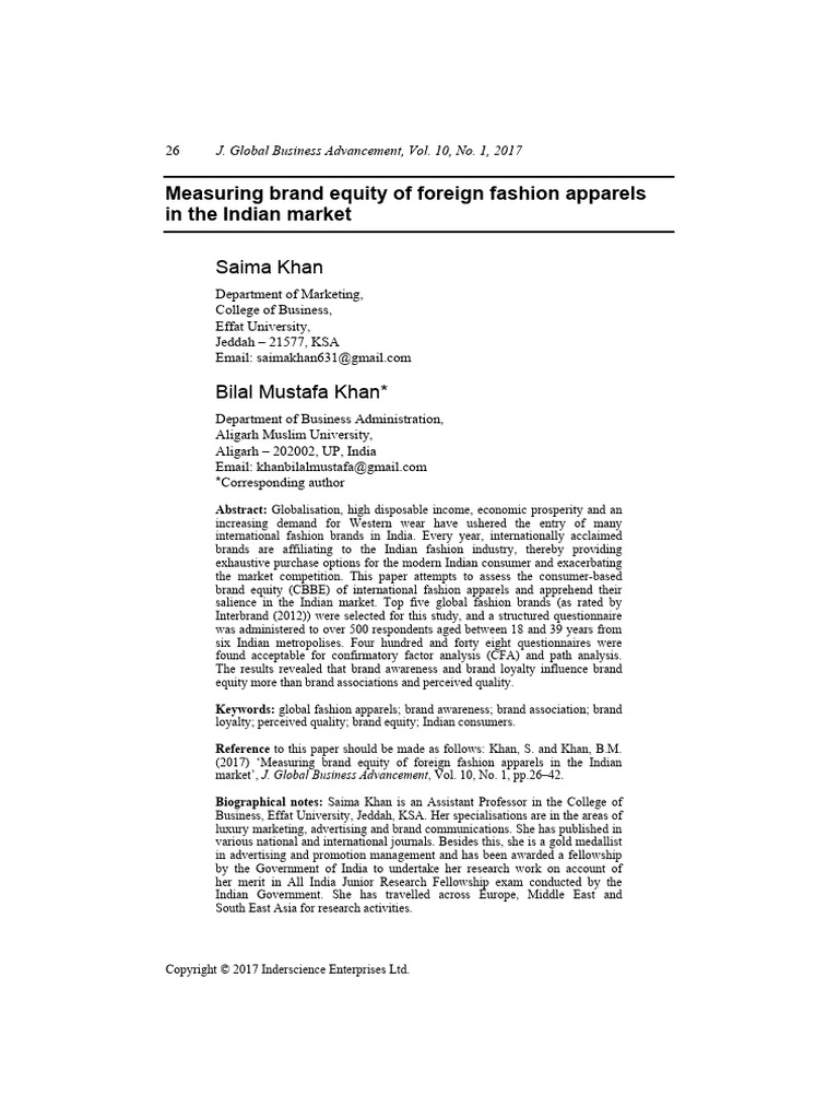 Measuring Brand Equity of Foreign Fashion Apparels in The Indian Market ...
