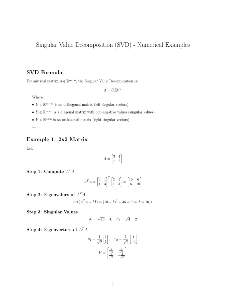 Singular Value Decomposition (SVD) - Numerical Examples | PDF ...