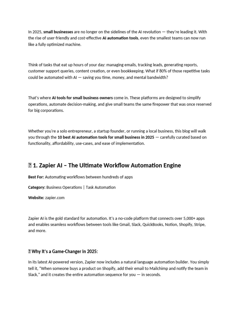 10 Best AI Automation Tools for Small Businesses in 2025 (Rewrite ...