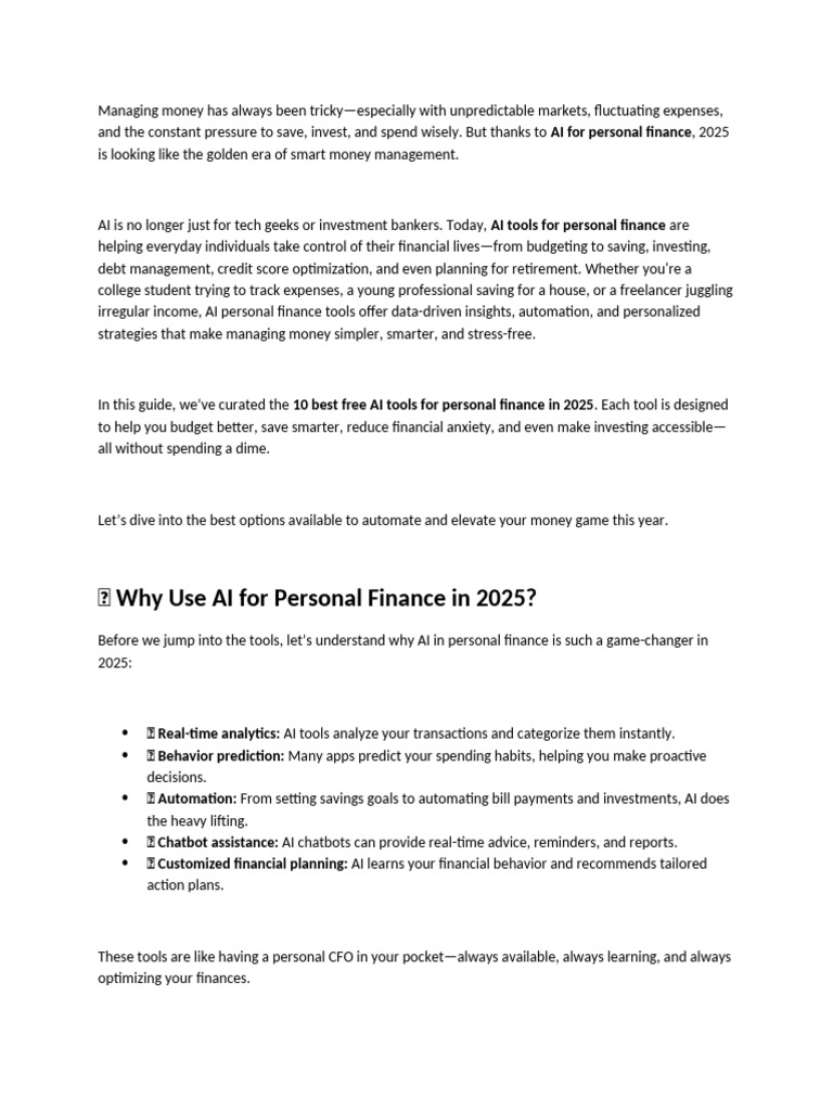 Top 10 Free AI Personal Finance Tools 2025 | PDF | Artificial ...