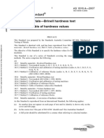 As 1816.4-2007 Metallic Materials - Brinell Hardness Test Table of Hardness Values