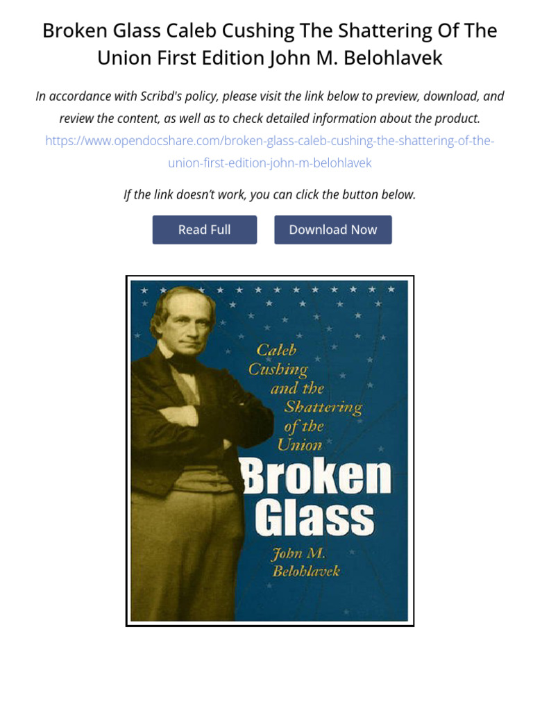Broken Glass Caleb Cushing The Shattering of The Union First Edition ...