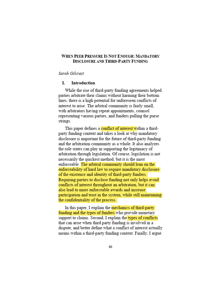 Mandatory Disclosure in Third-Party Funding | PDF | Arbitration ...