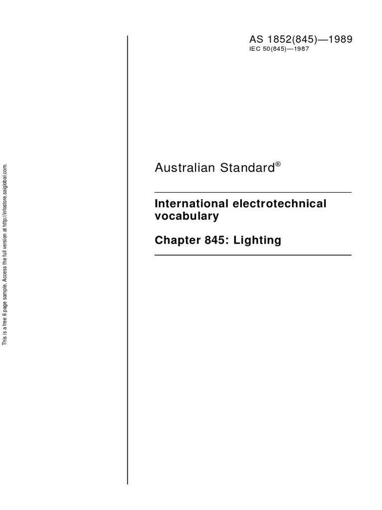 As 1852.8451989 International Electrotechnical Vocabulary Lighting PDF International