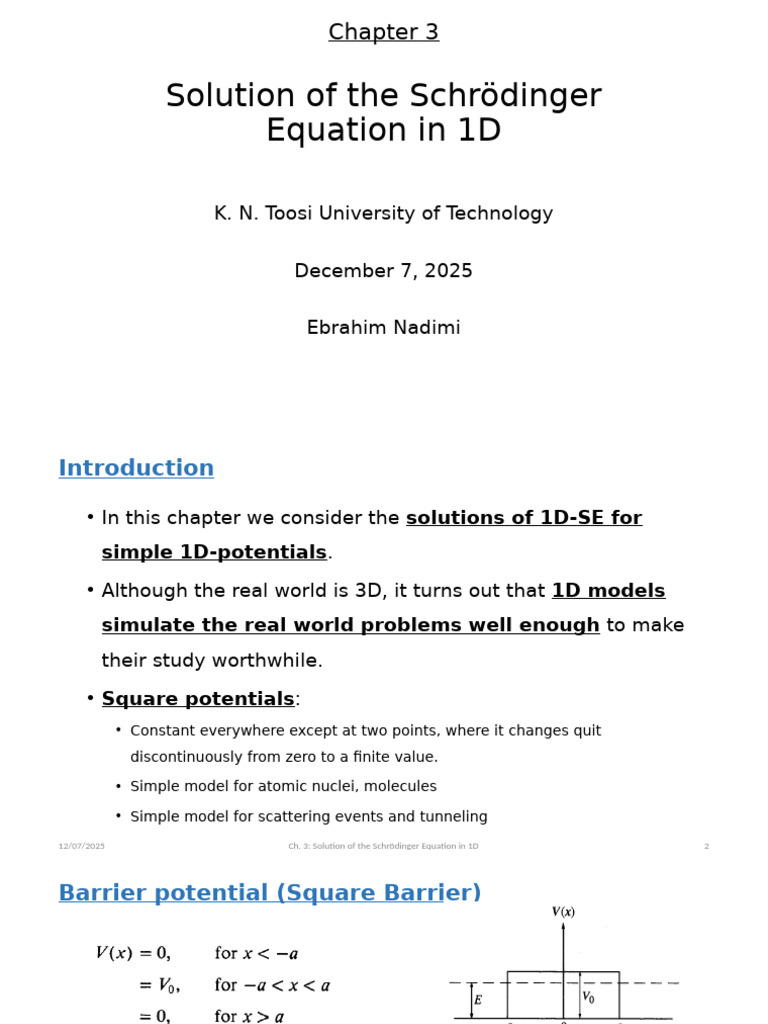 3-Solution of SE in 1D | PDF | Schrödinger Equation | Quantum Tunnelling