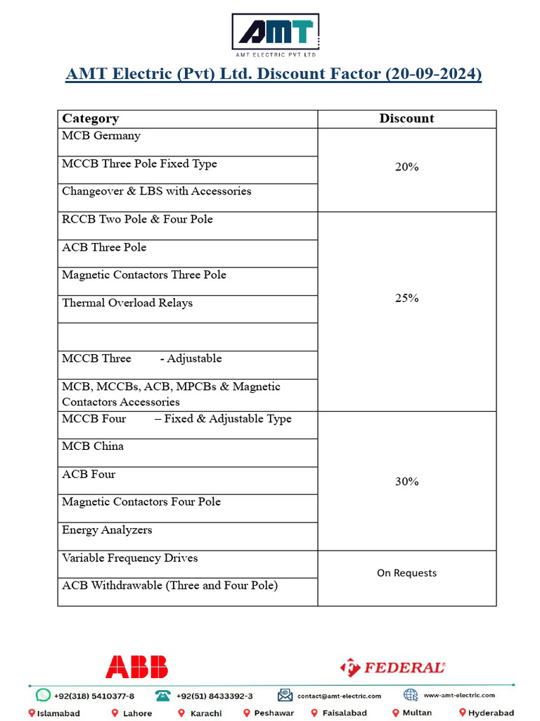 AMT Electric Discounts Factors (20!09!2024) | PDF