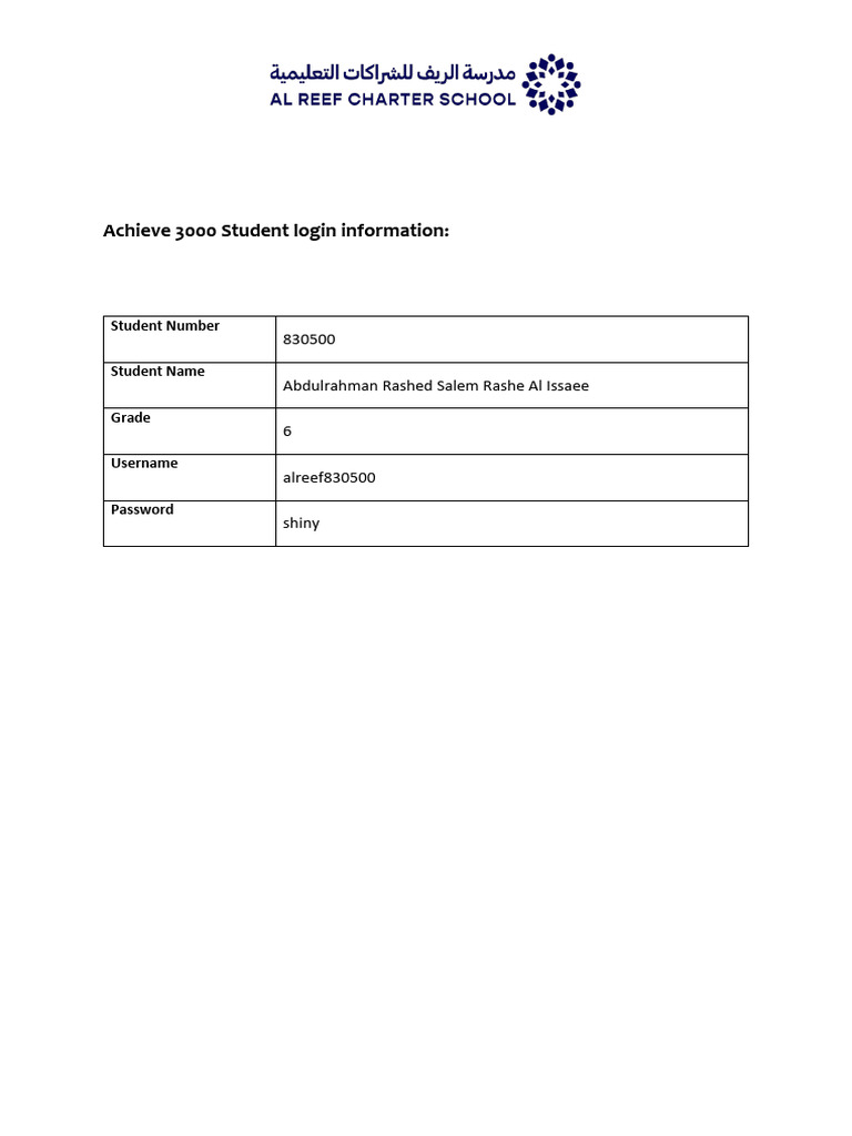 Achieve 3000 Login Info for Abdulrahman | PDF