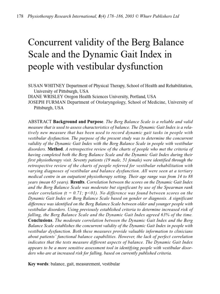 Validity of Dynamic Gait Index in Vestibular Dysfunction | PDF ...
