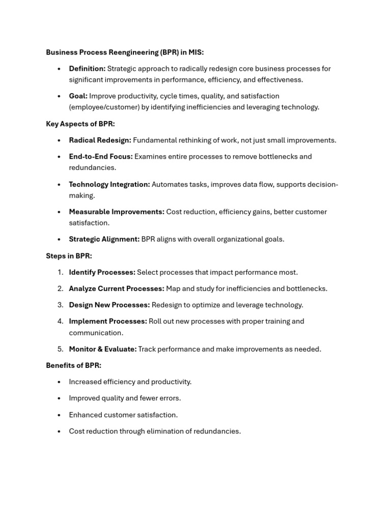 Business Process Reengineering in MIS | PDF