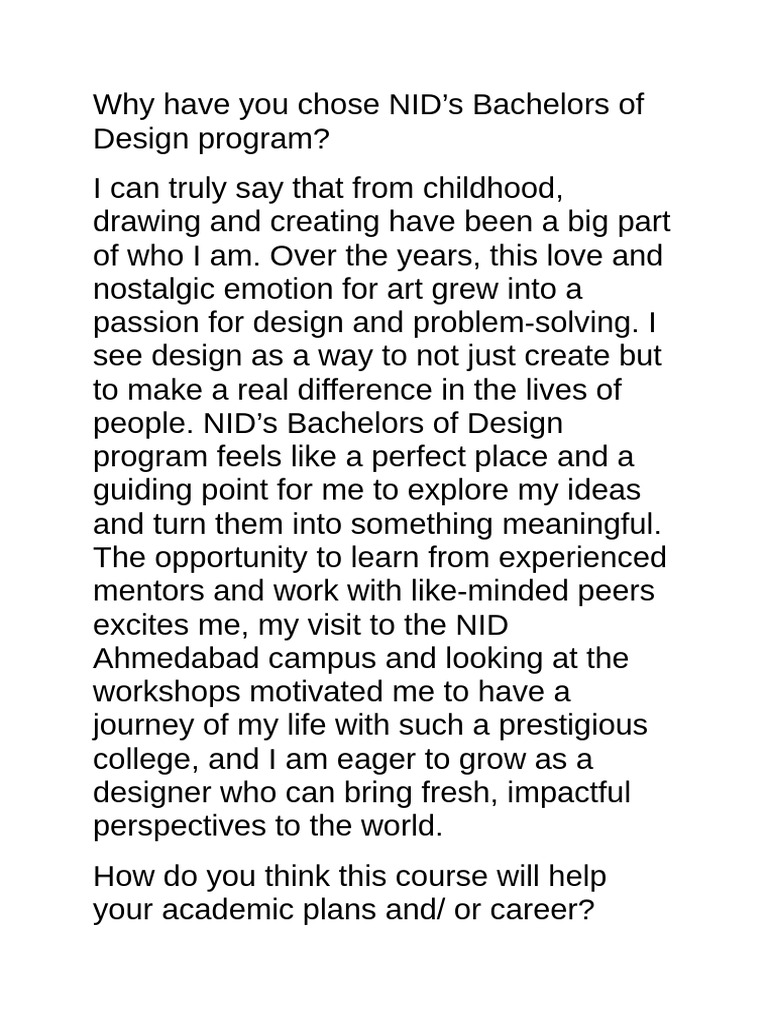 Passion for Design: NID Bachelors Journey | PDF