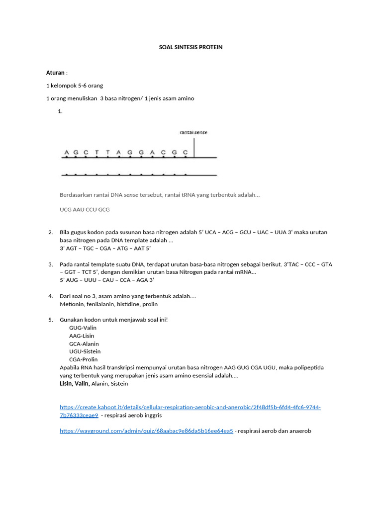 Soal Sintesis Protein dan Transkripsi | PDF