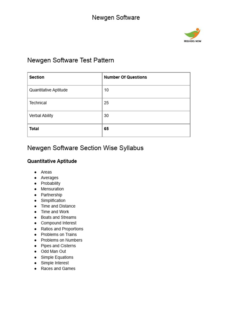 Newgen Software Topics Test Pattern | PDF