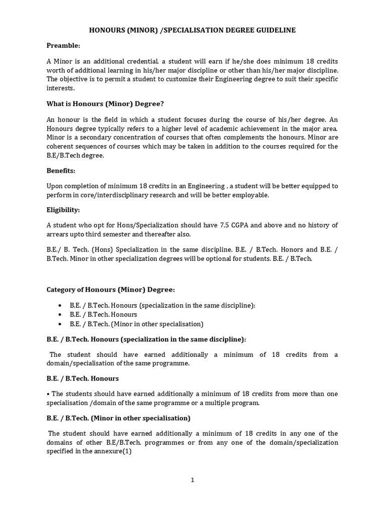 Honours and Minor Degree Guidelines | PDF | Academic Degree | Engineering