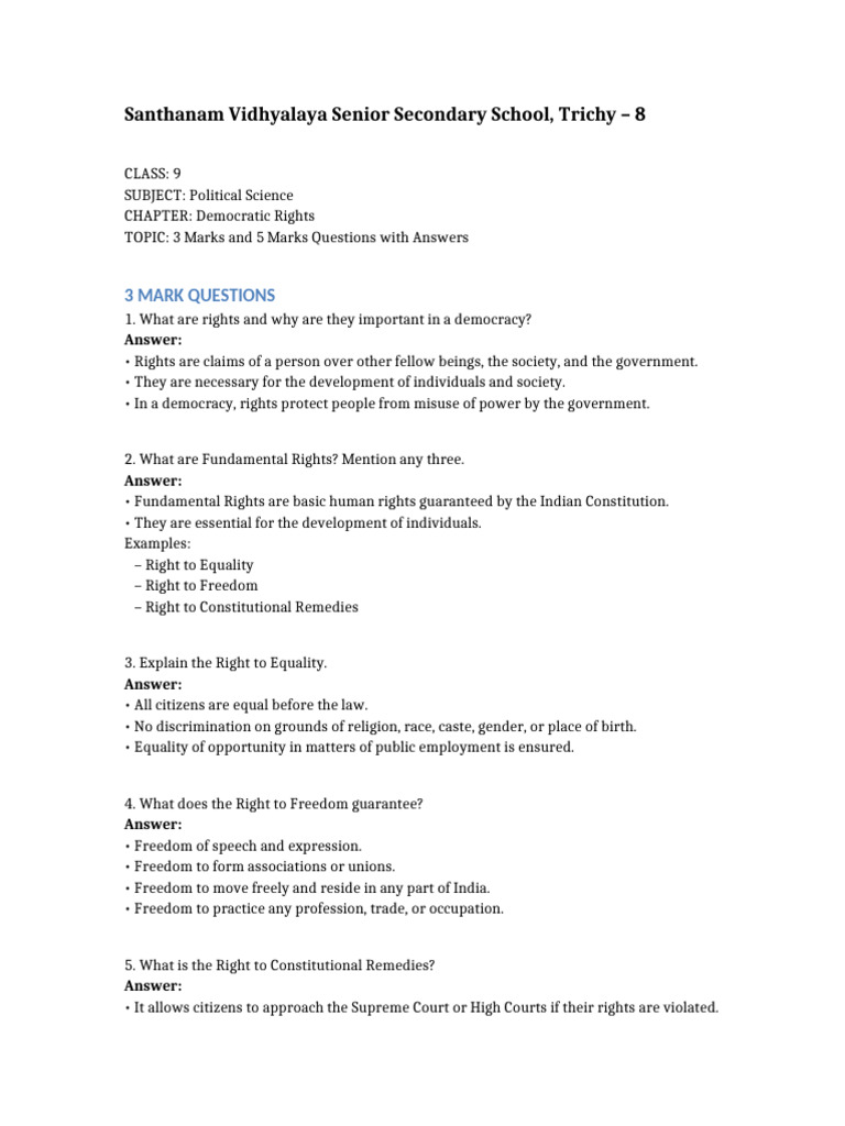 Democratic Rights: Key Questions & Answers | PDF | Habeas Corpus | Justice