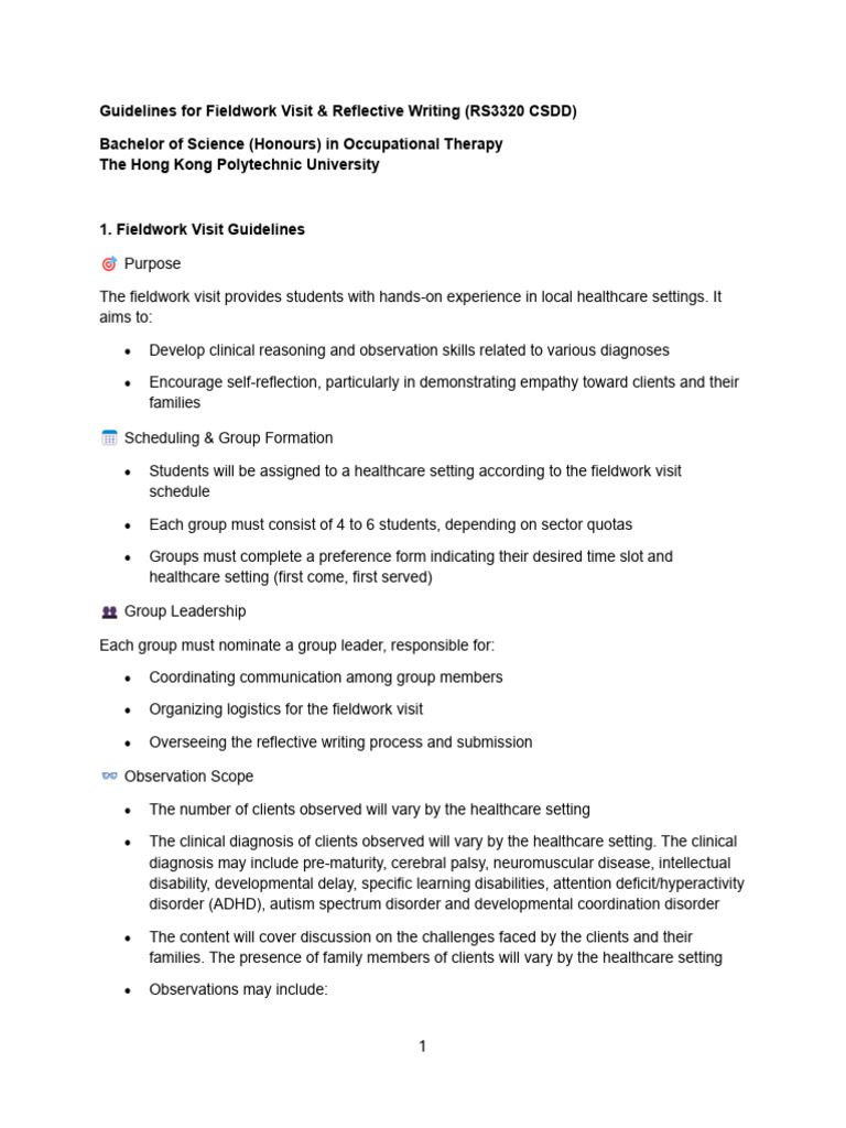 Fieldwork Visit & Reflection Guidelines | PDF | Attention Deficit ...