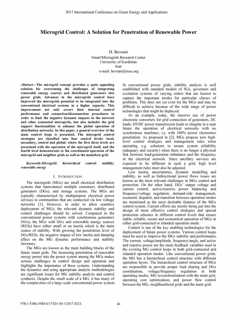 Microgrid Control for Renewable Integration | PDF | Electrical Grid ...