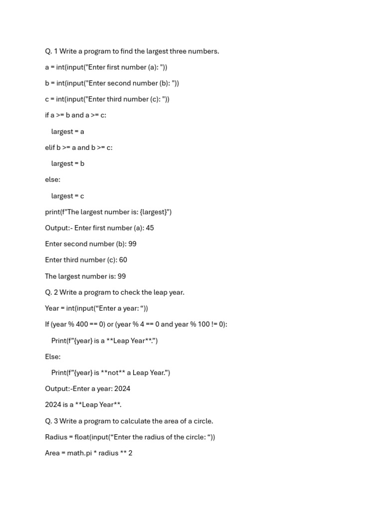 Python Programs for Basic Calculations | PDF | Numbers | Computer ...