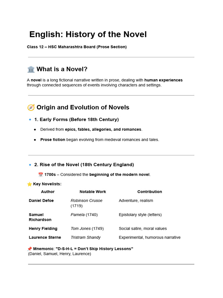 History of the Novel: Key Periods & Authors | PDF | Novels | Literary ...
