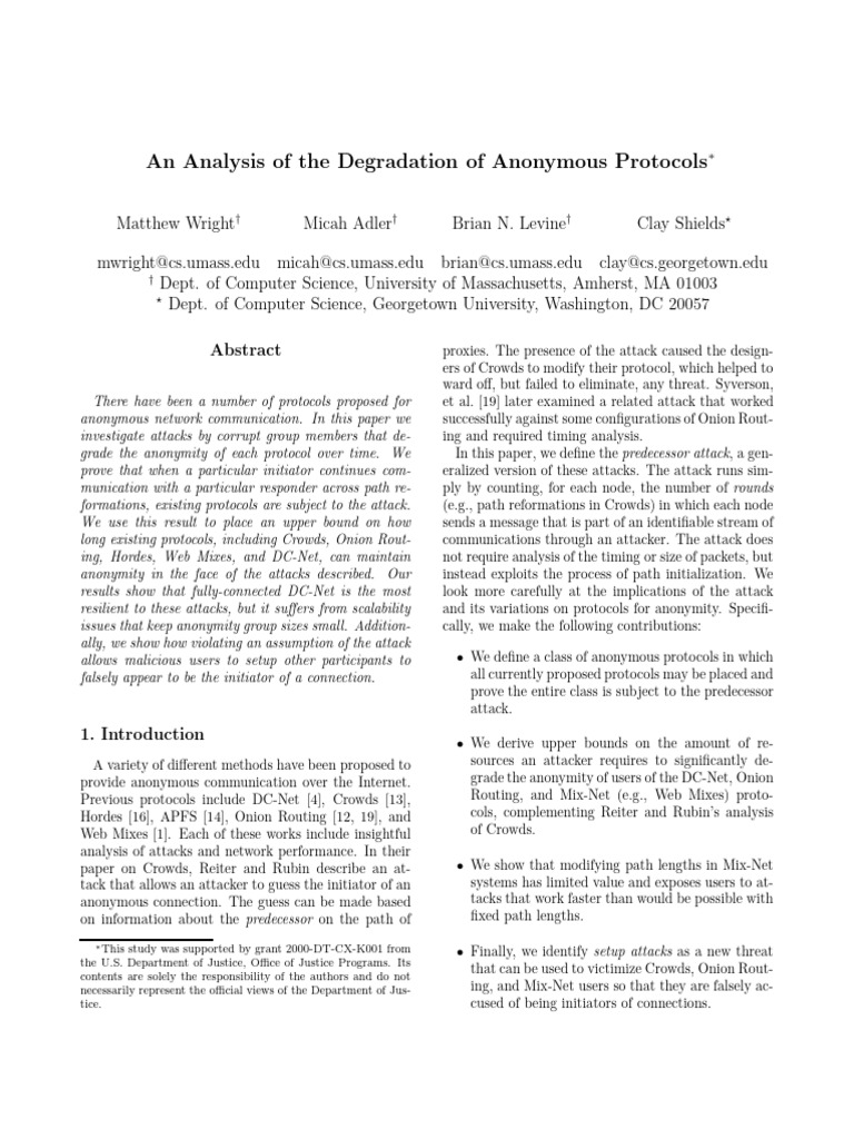 Anonymity Protocols: Attack Analysis | PDF | Routing | Computer Network