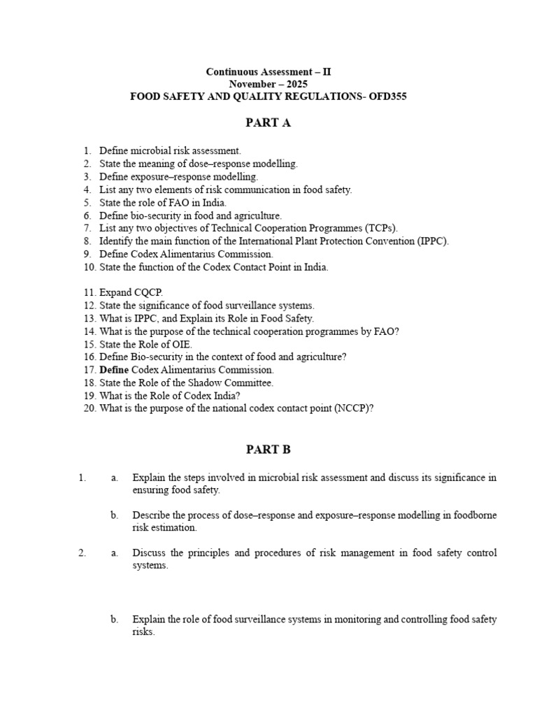 Fsqr CA-II Question Bank Copy | PDF | Food Safety | Safety