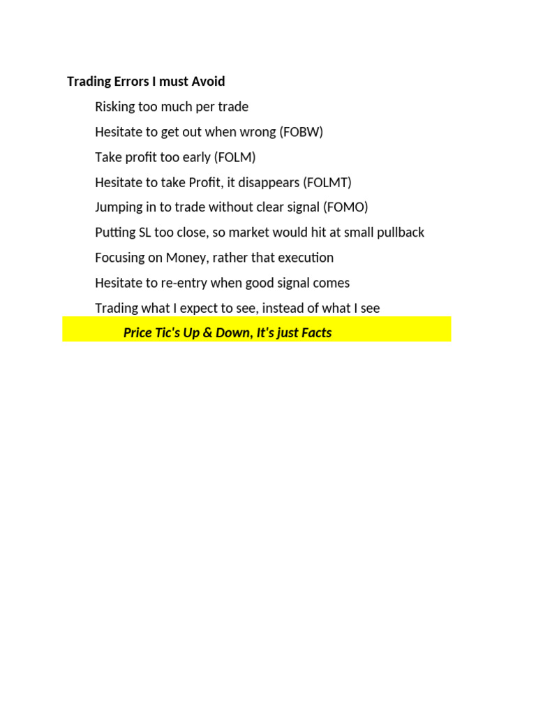 Trading Errors I Must Avoid: Price Tic's Up & Down, It's Just Facts | PDF