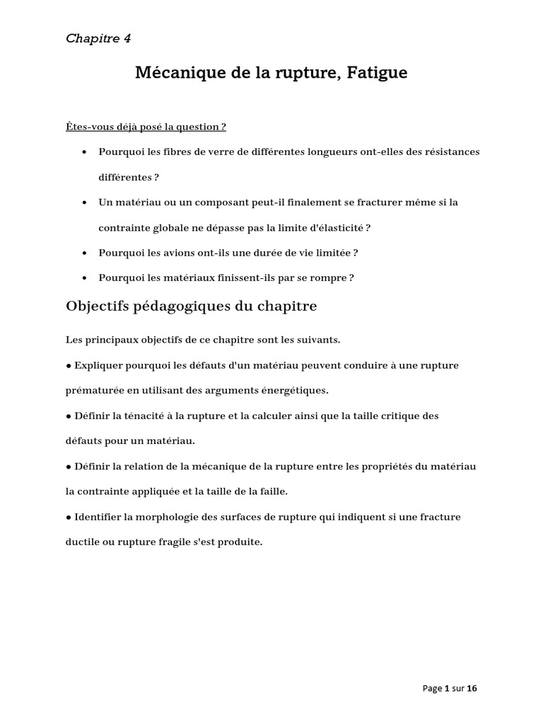 Mécanique de la rupture et fatigue des matériaux | PDF | Mécanique des ...