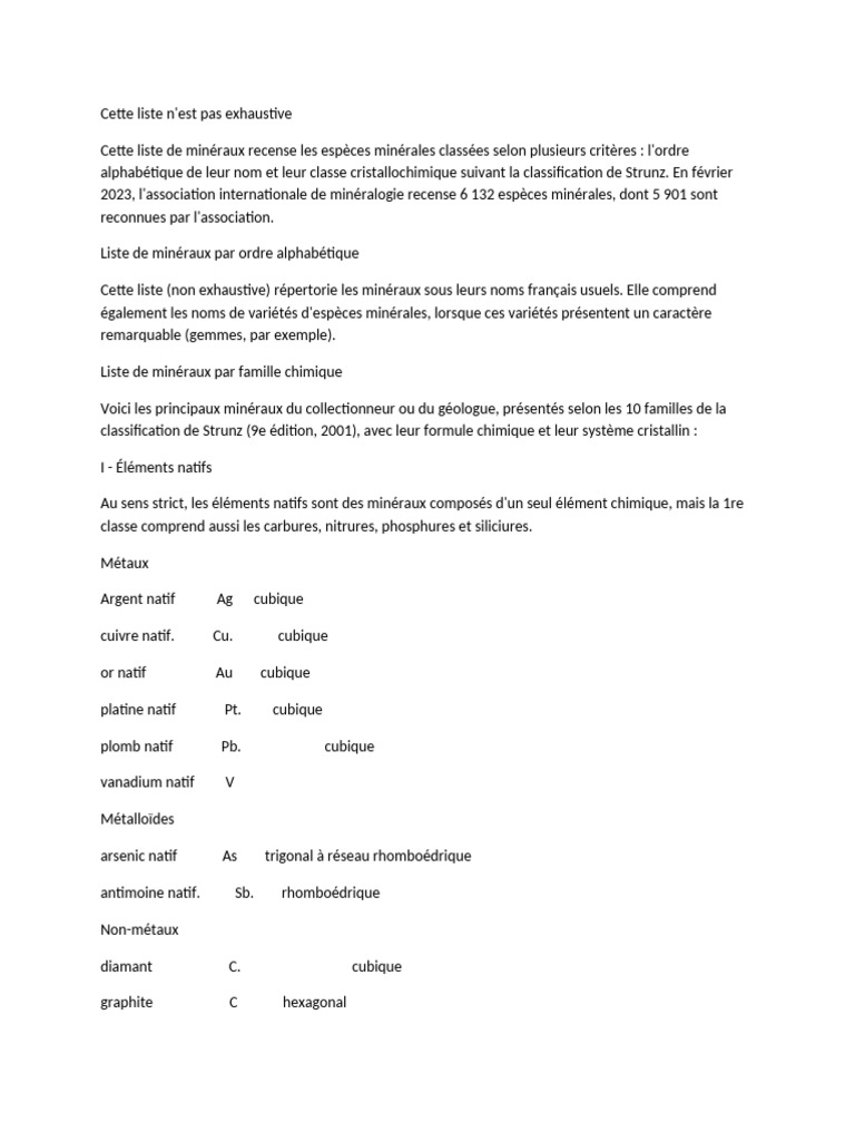 Liste de minéraux par classification Strunz | PDF | Classification des ...