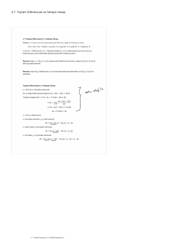 3.7 Toplam Diferansiyel Ve Yaklaşık Hesap | PDF