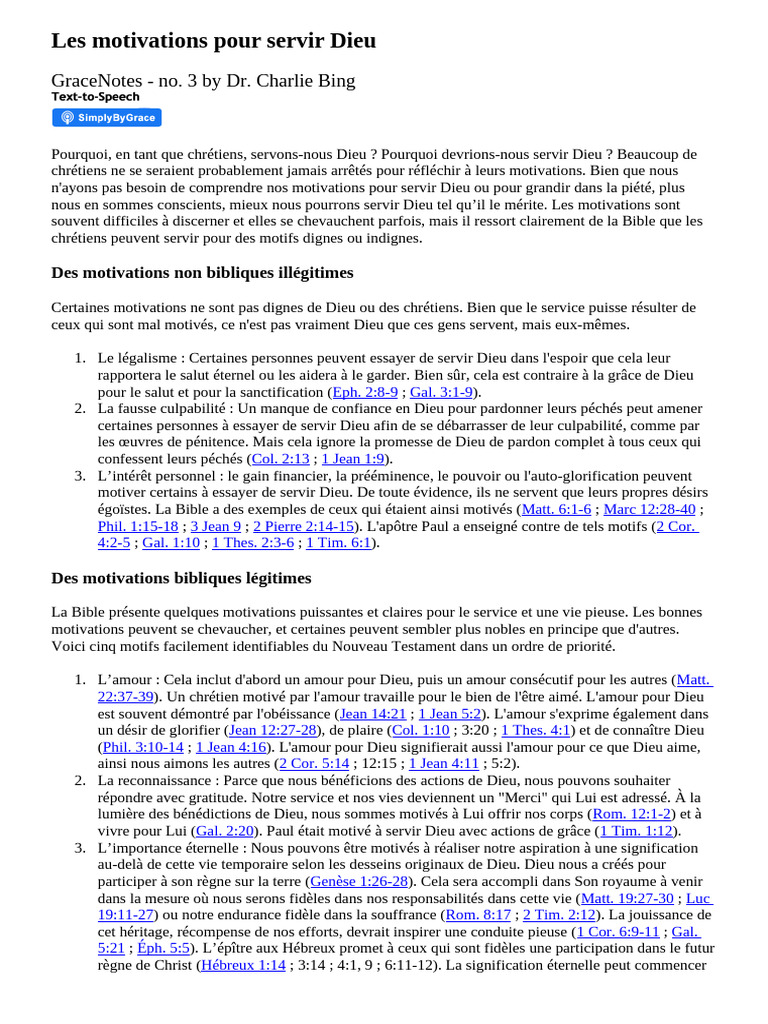 Motivations pour Servir Dieu : Guide chrétien | PDF | Épître aux ...