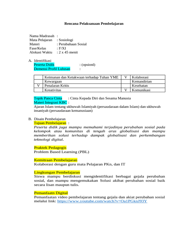 RPP - PBL | PDF