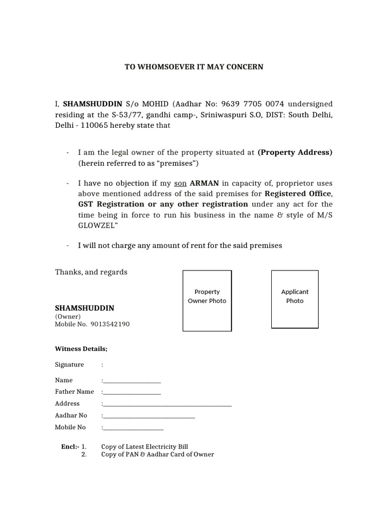Property Use Consent for Business Registration | PDF